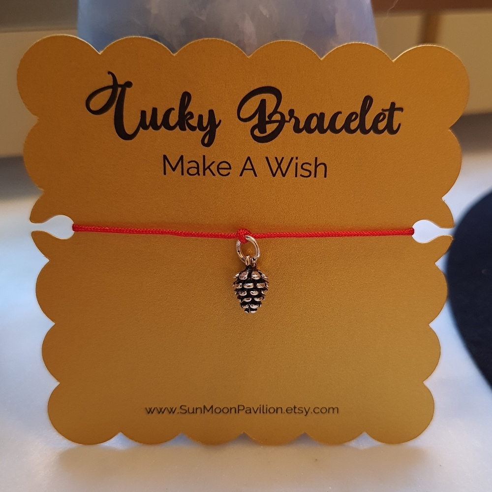 Sterling Silver Pine Cone Charm Chinese Red String Bracelet轉運紅繩手鍊 Winter Christm